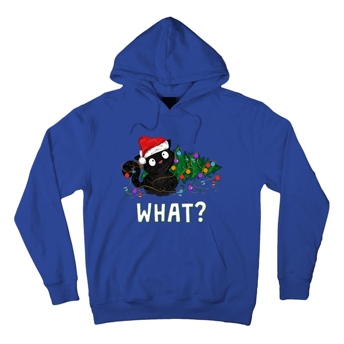 Funny Black Cat Pushing Christmas Tree Over Graphic Design Hoodie