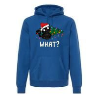 Funny Black Cat Pushing Christmas Tree Over Graphic Design Premium Hoodie