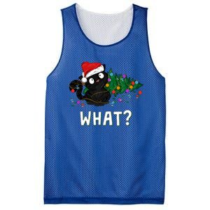 Funny Black Cat Pushing Christmas Tree Over Graphic Design Mesh Reversible Basketball Jersey Tank