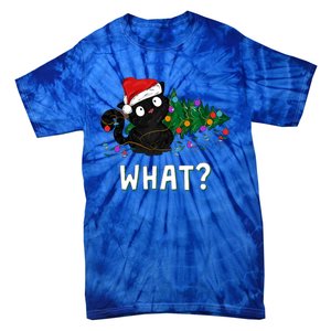 Funny Black Cat Pushing Christmas Tree Over Graphic Design Tie-Dye T-Shirt