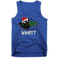 Funny Black Cat Pushing Christmas Tree Over Graphic Design Tank Top