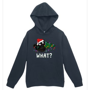 Funny Black Cat Pushing Christmas Tree Over Graphic Design Urban Pullover Hoodie