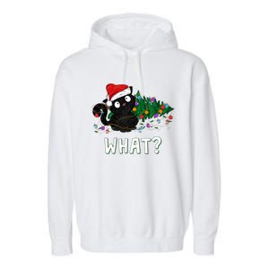 Funny Black Cat Pushing Christmas Tree Over Graphic Design Garment-Dyed Fleece Hoodie