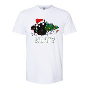 Funny Black Cat Pushing Christmas Tree Over Graphic Design Softstyle CVC T-Shirt