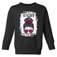 Fight Breast Cancer Awareness Pink Ribbons Messy Bun Toddler Sweatshirt