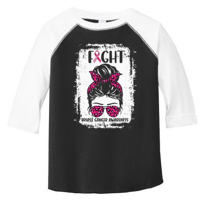 Fight Breast Cancer Awareness Pink Ribbons Messy Bun Toddler Fine Jersey T-Shirt