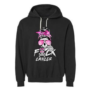 Fuck Breast Cancer Women Warrior Pink Ribbon Messy Bun Hair Garment-Dyed Fleece Hoodie