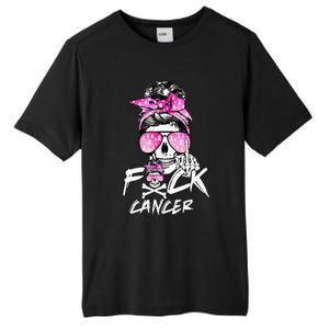 Fuck Breast Cancer Women Warrior Pink Ribbon Messy Bun Hair Tall Fusion ChromaSoft Performance T-Shirt