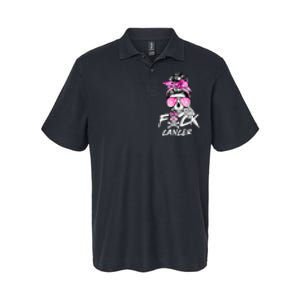 Fuck Breast Cancer Women Warrior Pink Ribbon Messy Bun Hair Softstyle Adult Sport Polo