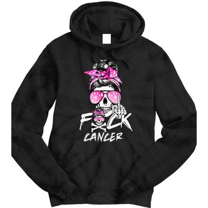 Fuck Breast Cancer Women Warrior Pink Ribbon Messy Bun Hair Tie Dye Hoodie