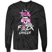 Fuck Breast Cancer Women Warrior Pink Ribbon Messy Bun Hair Tie-Dye Long Sleeve Shirt