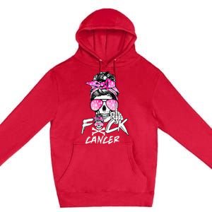 Fuck Breast Cancer Women Warrior Pink Ribbon Messy Bun Hair Premium Pullover Hoodie