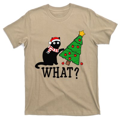 Funny Black Cat Gift Pushing Christmas Tree Over Cat What T-Shirt