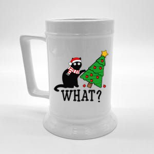 Funny Black Cat Gift Pushing Christmas Tree Over Cat What Beer Stein