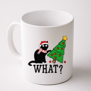 Funny Black Cat Gift Pushing Christmas Tree Over Cat What Coffee Mug