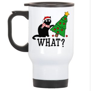 Funny Black Cat Gift Pushing Christmas Tree Over Cat What Stainless Steel Travel Mug