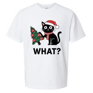 Funny Black Cat Gift Pushing Christmas Tree Over Cat What Sueded Cloud Jersey T-Shirt