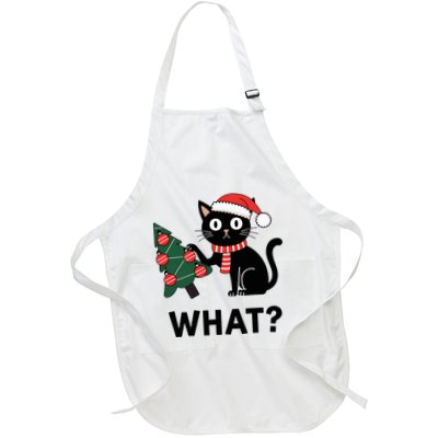 Funny Black Cat Gift Pushing Christmas Tree Over Cat What Full-Length Apron With Pockets