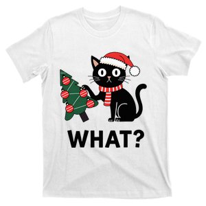 Funny Black Cat Gift Pushing Christmas Tree Over Cat What T-Shirt