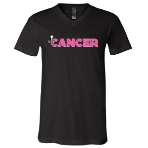 Fuck Breast Cancer Stick Figure Pink Ribbon Awareness V-Neck T-Shirt