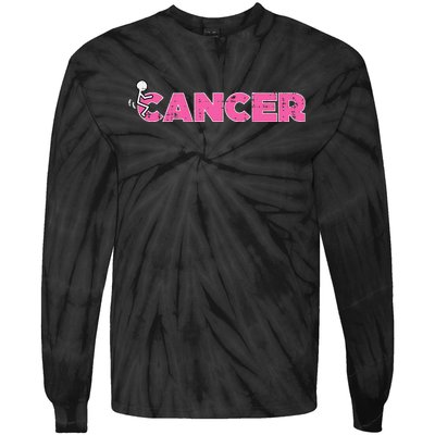 Fuck Breast Cancer Stick Figure Pink Ribbon Awareness Tie-Dye Long Sleeve Shirt