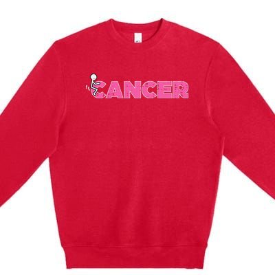 Fuck Breast Cancer Stick Figure Pink Ribbon Awareness Premium Crewneck Sweatshirt