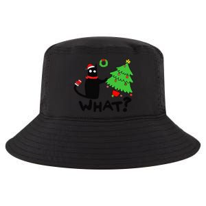 Funny Black Cat Pushing Christmas Tree Over Funny Cat What Cool Comfort Performance Bucket Hat