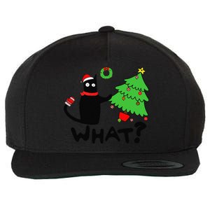 Funny Black Cat Pushing Christmas Tree Over Funny Cat What Wool Snapback Cap