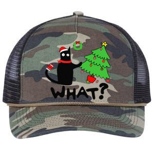 Funny Black Cat Pushing Christmas Tree Over Funny Cat What Retro Rope Trucker Hat Cap