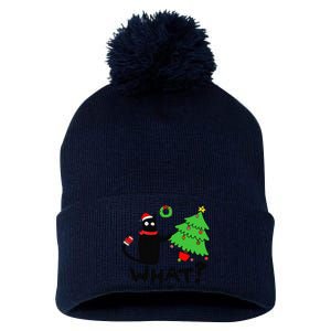 Funny Black Cat Pushing Christmas Tree Over Funny Cat What Pom Pom 12in Knit Beanie