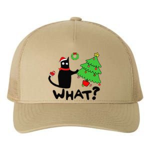 Funny Black Cat Pushing Christmas Tree Over Funny Cat What Yupoong Adult 5-Panel Trucker Hat