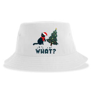 Funny Black Cat Pushing Christmas Tree Over Cat What Sustainable Bucket Hat