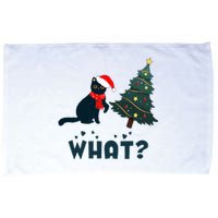 Funny Black Cat Pushing Christmas Tree Over Cat What Microfiber Hand Towel