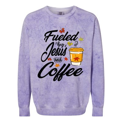 Fueled By Coffee Jesus Funny Caffeine Lover Thanksgiving Day Colorblast Crewneck Sweatshirt