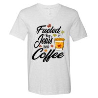 Fueled By Coffee Jesus Funny Caffeine Lover Thanksgiving Day V-Neck T-Shirt