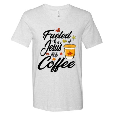 Fueled By Coffee Jesus Funny Caffeine Lover Thanksgiving Day V-Neck T-Shirt