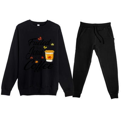 Fueled By Coffee Jesus Funny Caffeine Lover Thanksgiving Day Premium Crewneck Sweatsuit Set