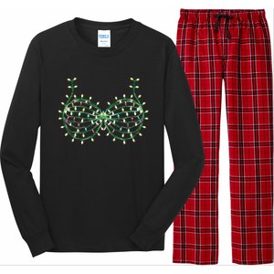 Funny Boobs Christmas Xmas Lights Gag Bra Long Sleeve Pajama Set