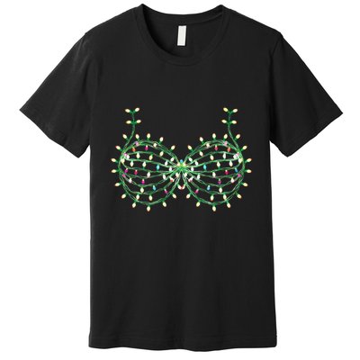 Funny Boobs Christmas Xmas Lights Gag Bra Premium T-Shirt