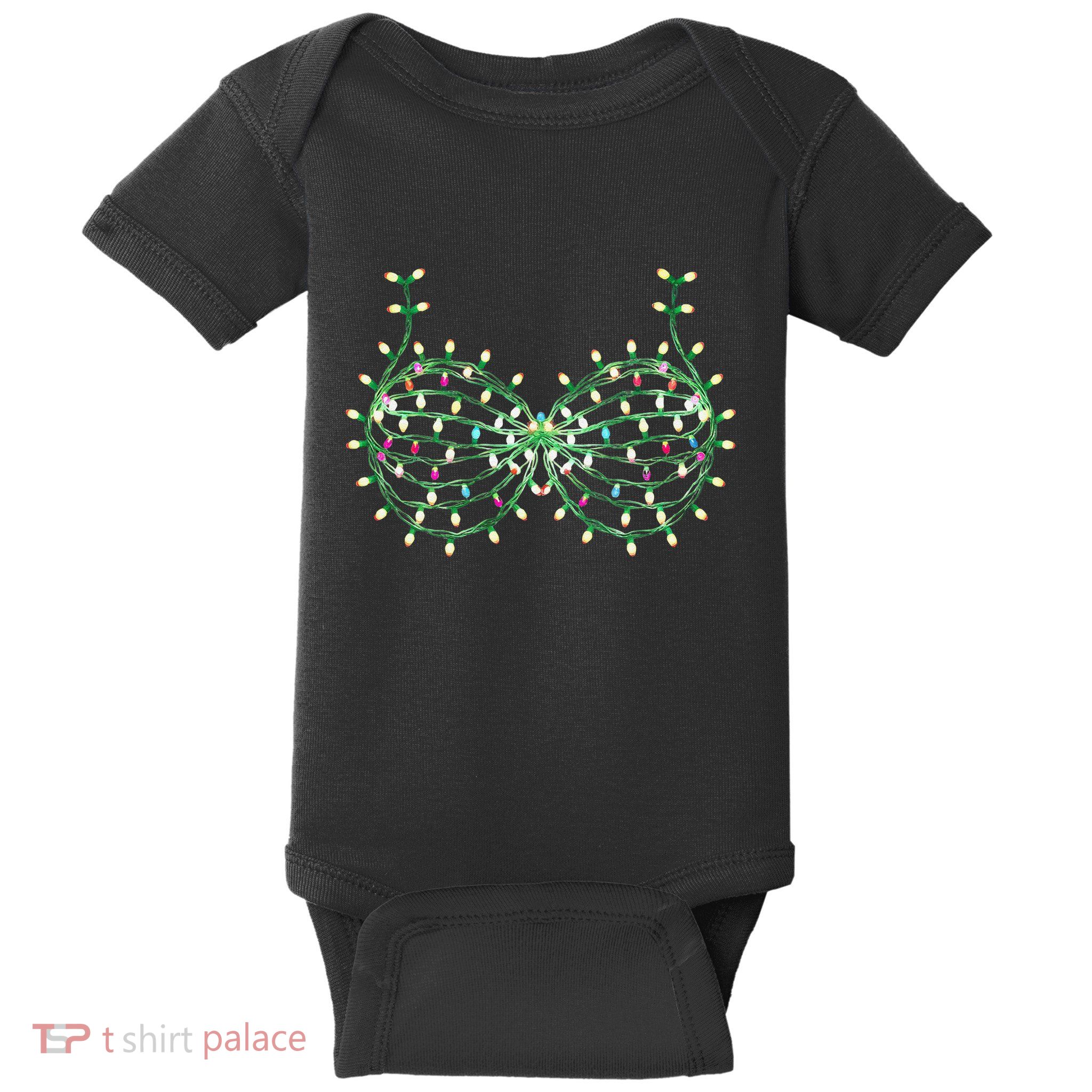 Funny Boobs Christmas Xmas Lights Gag Bra Baby Bodysuit