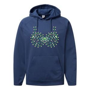 Funny Boobs Christmas Xmas Lights Gag Bra Performance Fleece Hoodie