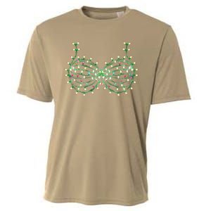 Funny Boobs Christmas Xmas Lights Gag Bra Cooling Performance Crew T-Shirt