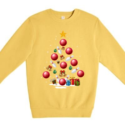 Funny Bowling Christmas Tree Lights Xmas Funny Gift Gift Premium Crewneck Sweatshirt