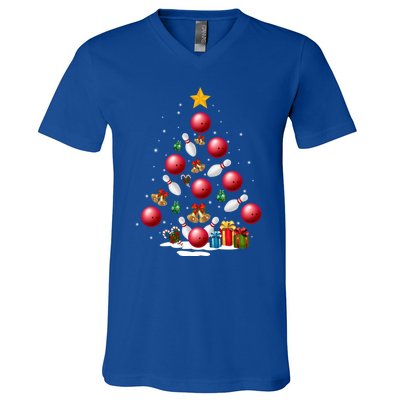 Funny Bowling Christmas Tree Lights Xmas Funny Gift Gift V-Neck T-Shirt