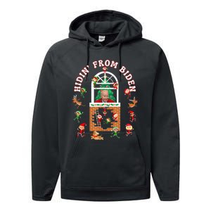 Funny Biden Christmas Sniffing Creepy Joe Hidin From Biden Performance Fleece Hoodie