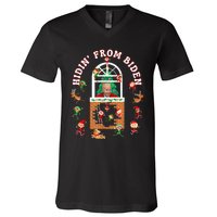 Funny Biden Christmas Sniffing Creepy Joe Hidin From Biden V-Neck T-Shirt