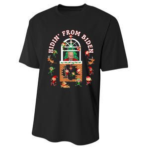 Funny Biden Christmas Sniffing Creepy Joe Hidin From Biden Performance Sprint T-Shirt