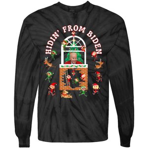 Funny Biden Christmas Sniffing Creepy Joe Hidin From Biden Tie-Dye Long Sleeve Shirt