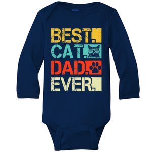 Funny Best Cat Dad Ever, Retro Fathers Day Gift Cat Lovers Baby Long Sleeve Bodysuit