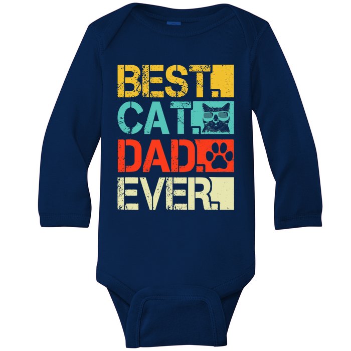 Funny Best Cat Dad Ever, Retro Fathers Day Gift Cat Lovers Baby Long Sleeve Bodysuit